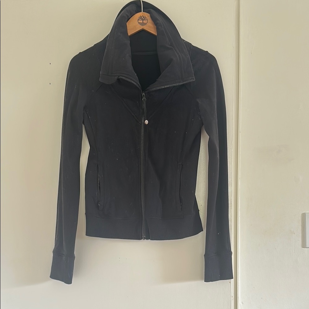 Black Bomber Jacket with High Collar and Full Zipper